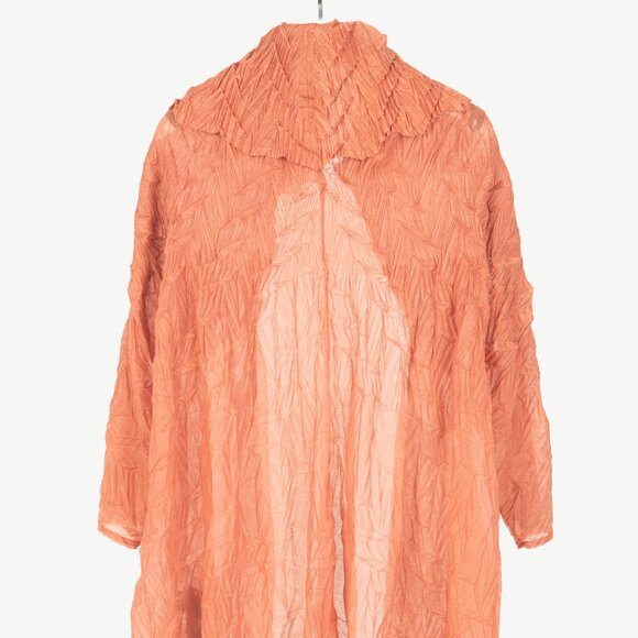 Issey Miyake Fete Terracotta Architectual-Pleated Perforated-Face Jacket - Picture 2 of 8